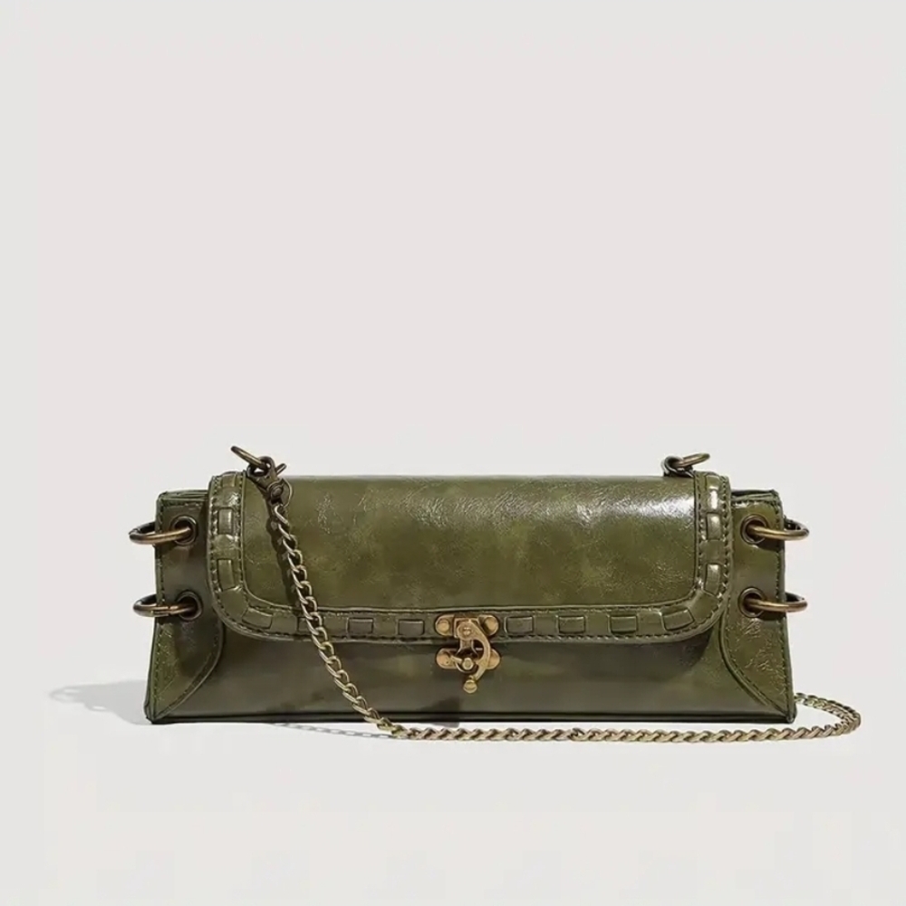 Elegant Olive Green Women's Clutch with Chain Strap